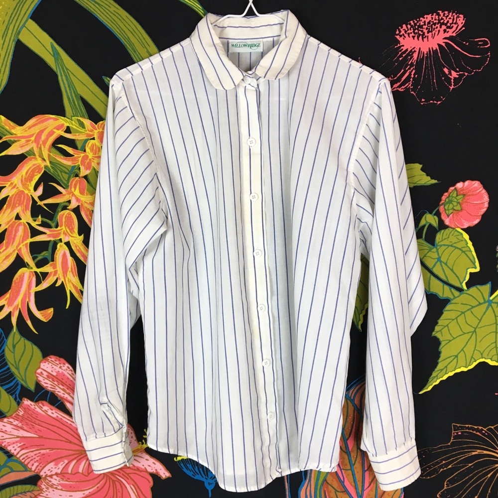 VINTAGE / Pin Stripe Peter Pan Collar Blouse - Picture 2 of 5